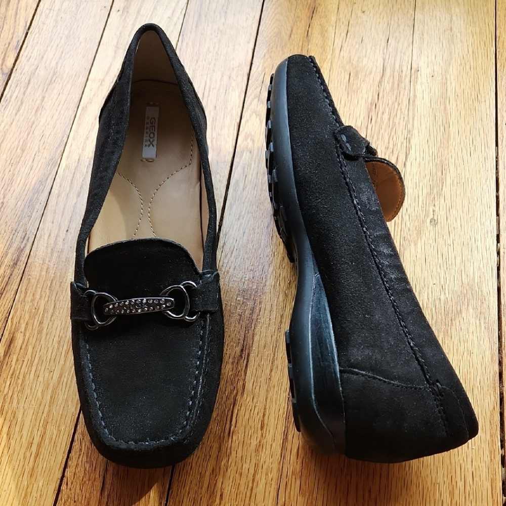 Women's Geox Black Slip-On Loafers with Horsebit Detail